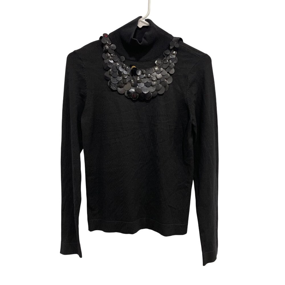 Nougat London Sweater Size 2 Embellished Turtleneck Long Sleeve Silk Bow Black